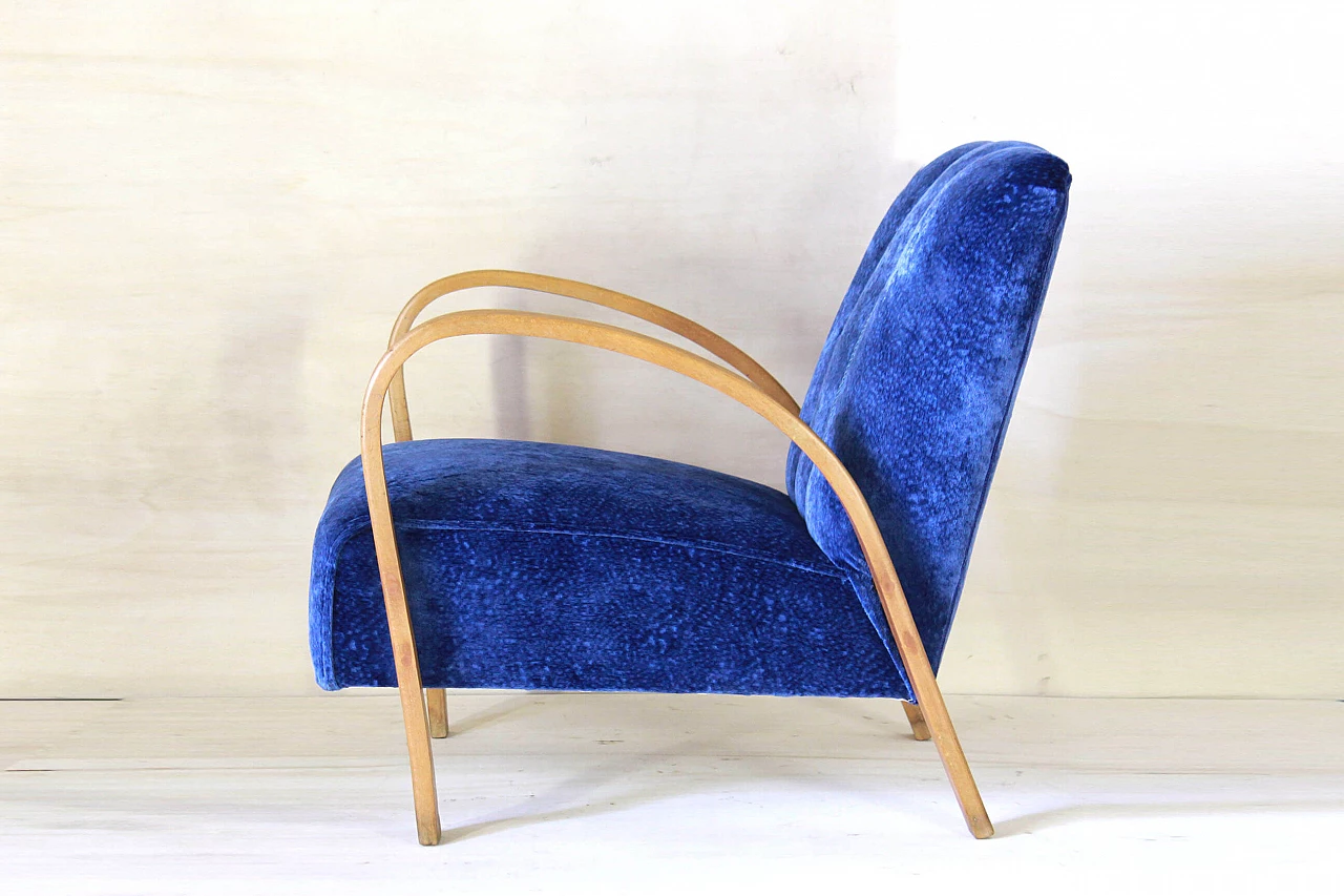 Art Deco armchair in blue velvet, 1940s 1150018