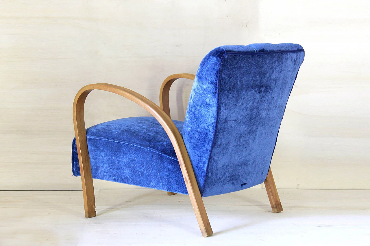 Art Deco armchair in blue velvet, 1940s 1150019