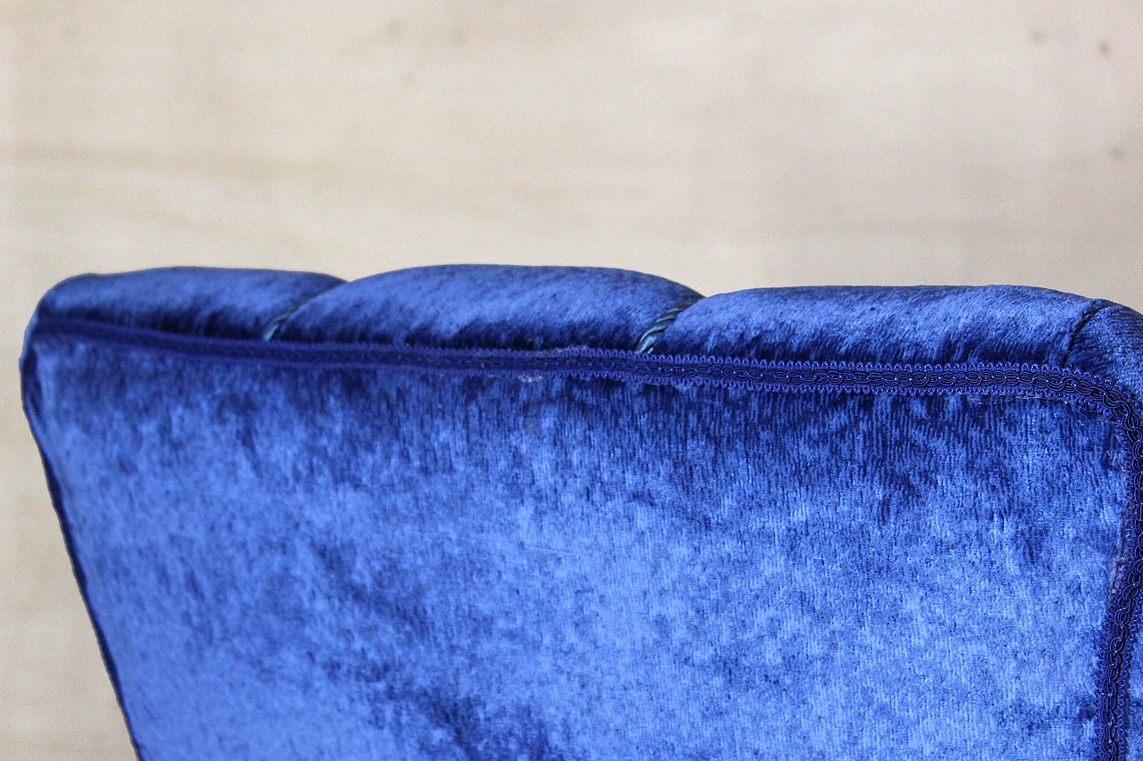 Poltrona Art Deco in velluto blu, anni '30 1150023