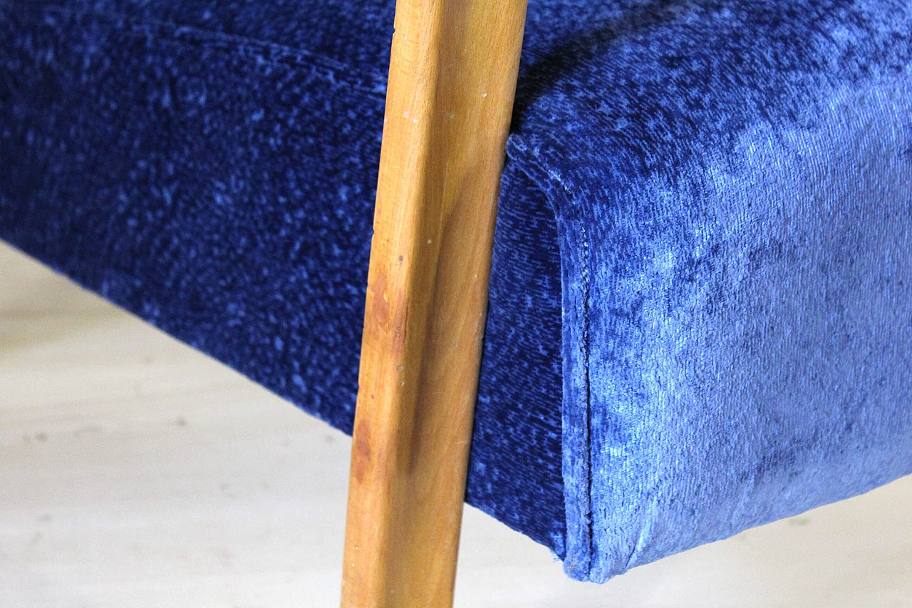 Poltrona Art Deco in velluto blu, anni '30 1150026