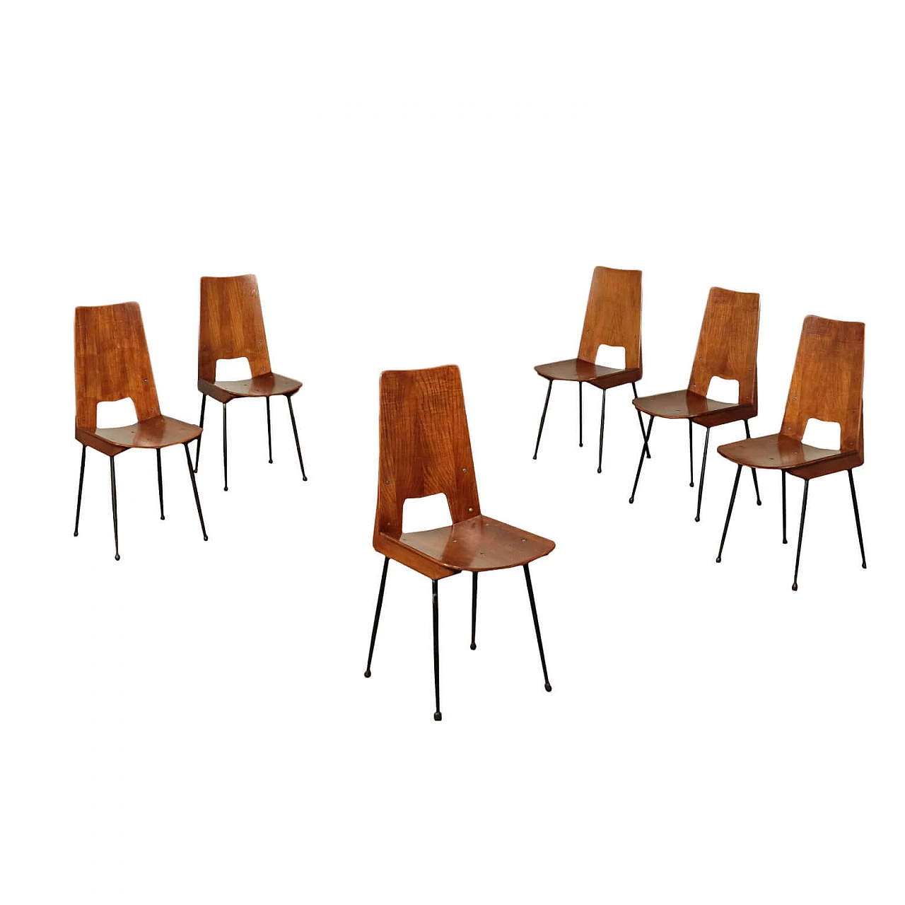 6 Curved wooden chairs, 1960s 1150447