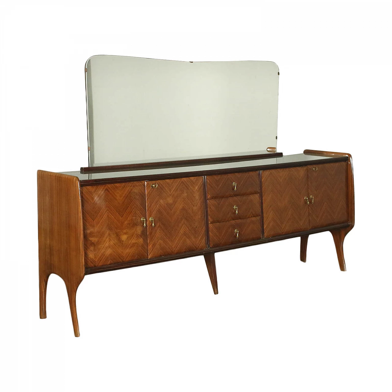 Credenza in legno con specchio, anni '50 1150512
