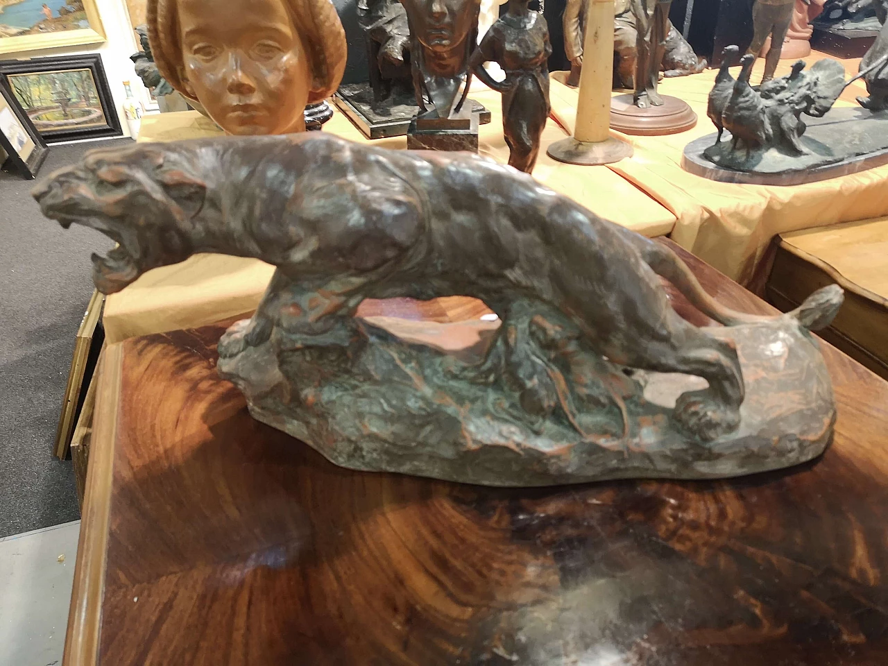 Scultura in terracotta di pantera, anni '40 1150725