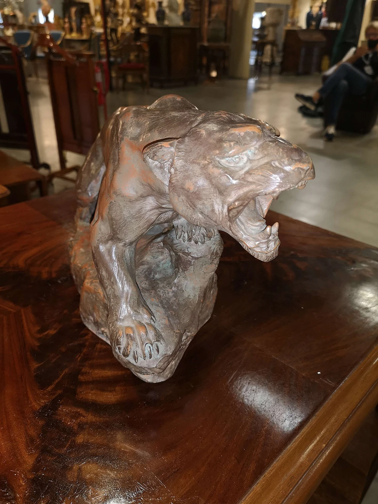 Scultura in terracotta di pantera, anni '40 1150727