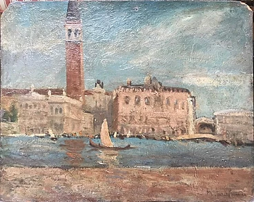 Oil on cardboard Basin of San Marco by Mario della Foglia