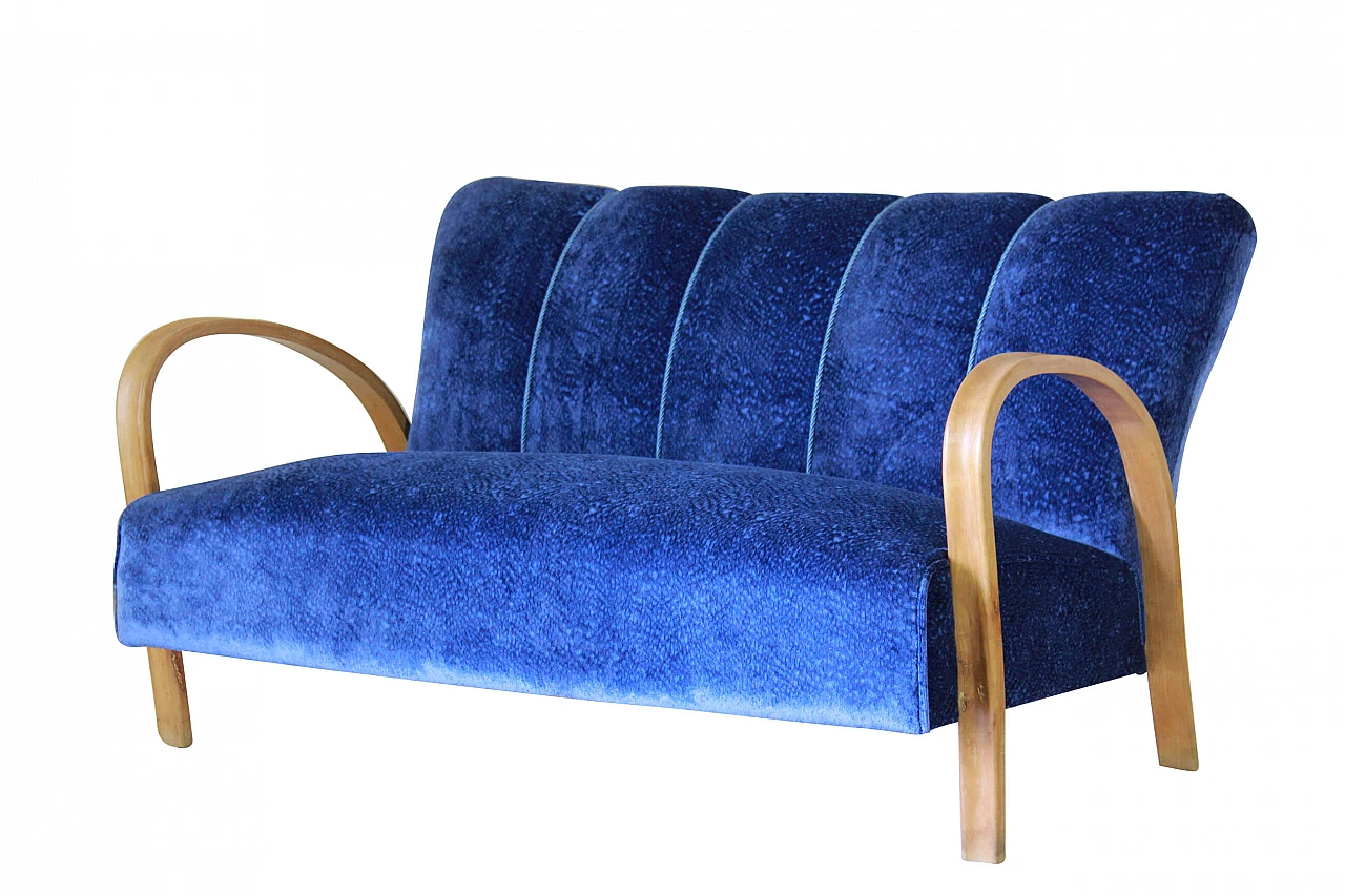 Art Deco sofa in blue velvet, 1940s 1151196