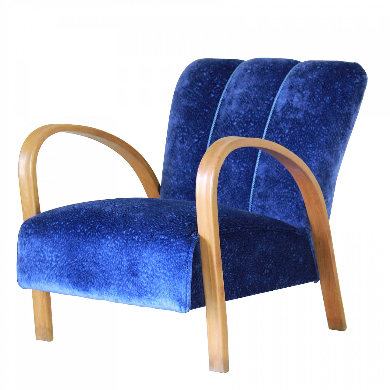 Art Deco armchair in blue velvet, 1940s 1151332