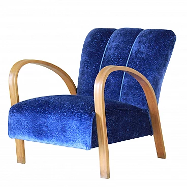 Art Deco armchair in blue velvet, 1940s
