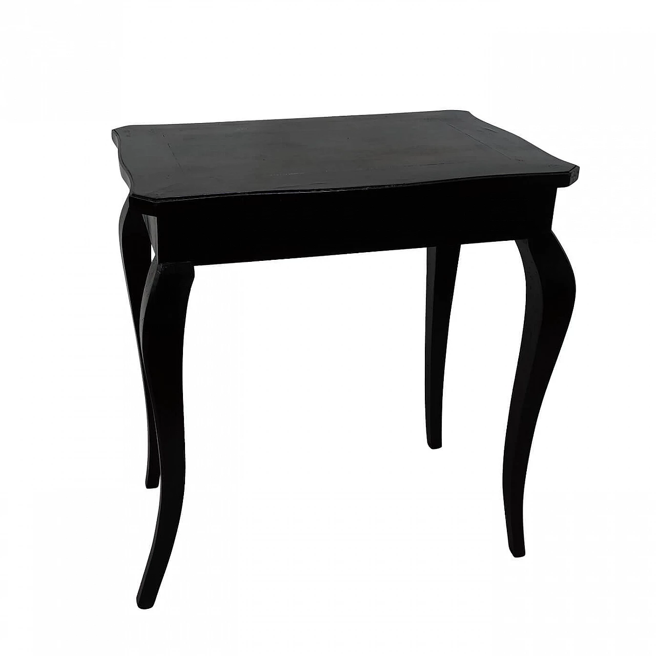 Piccolo tavolo con piano quadrato e gambe mosse dipinto in nero, '900 1151421