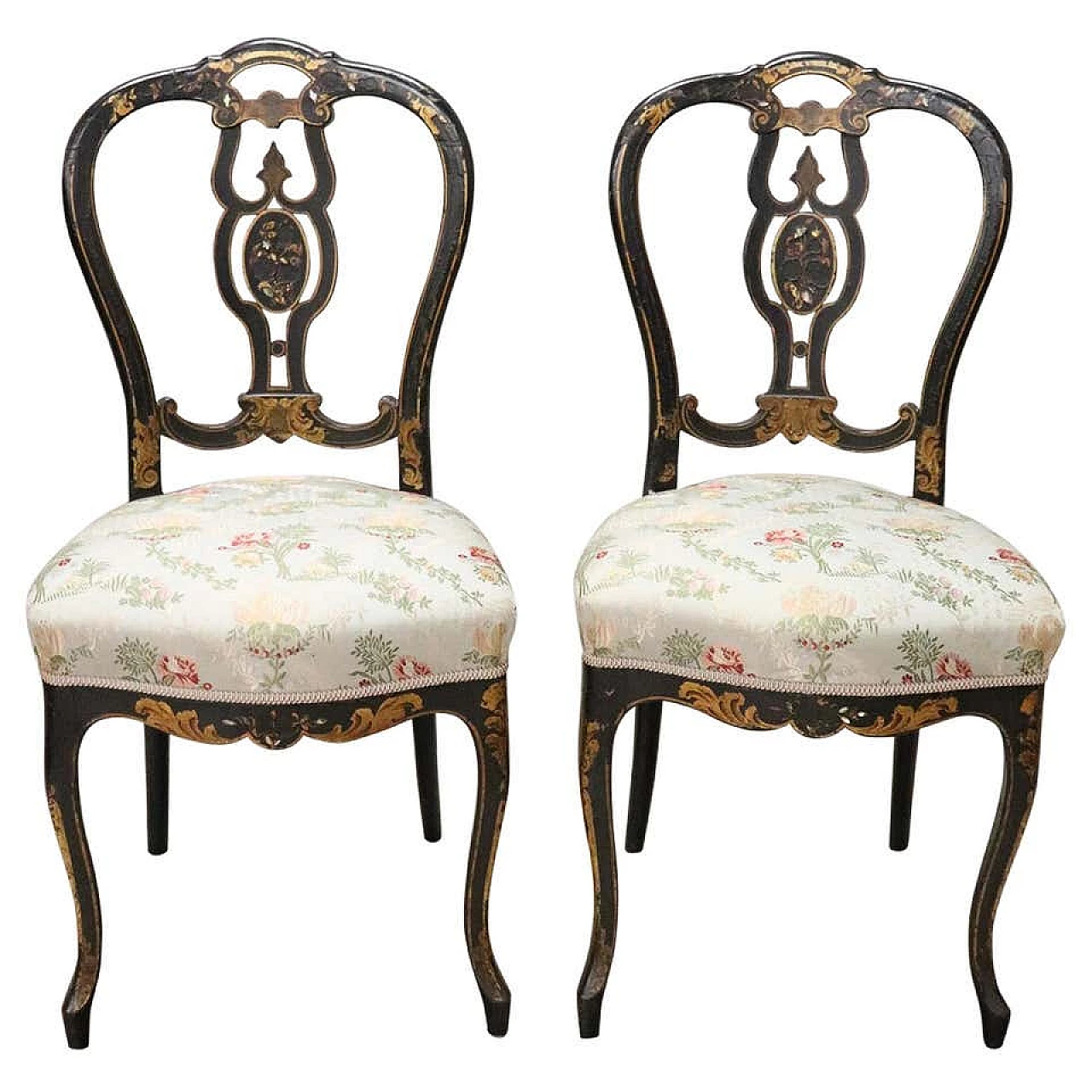 Coppia di sedie antiche Luigi Filippo ebanizzate e decori dorati, '800 1151497