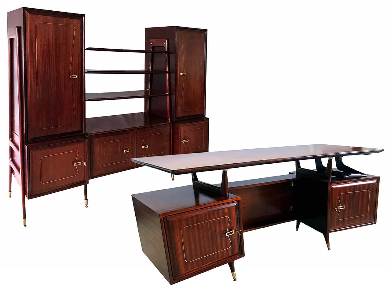 Mid-century mahogany writing desk and bookcase by La Permanente Mobili Cantù, 1950s 1151581