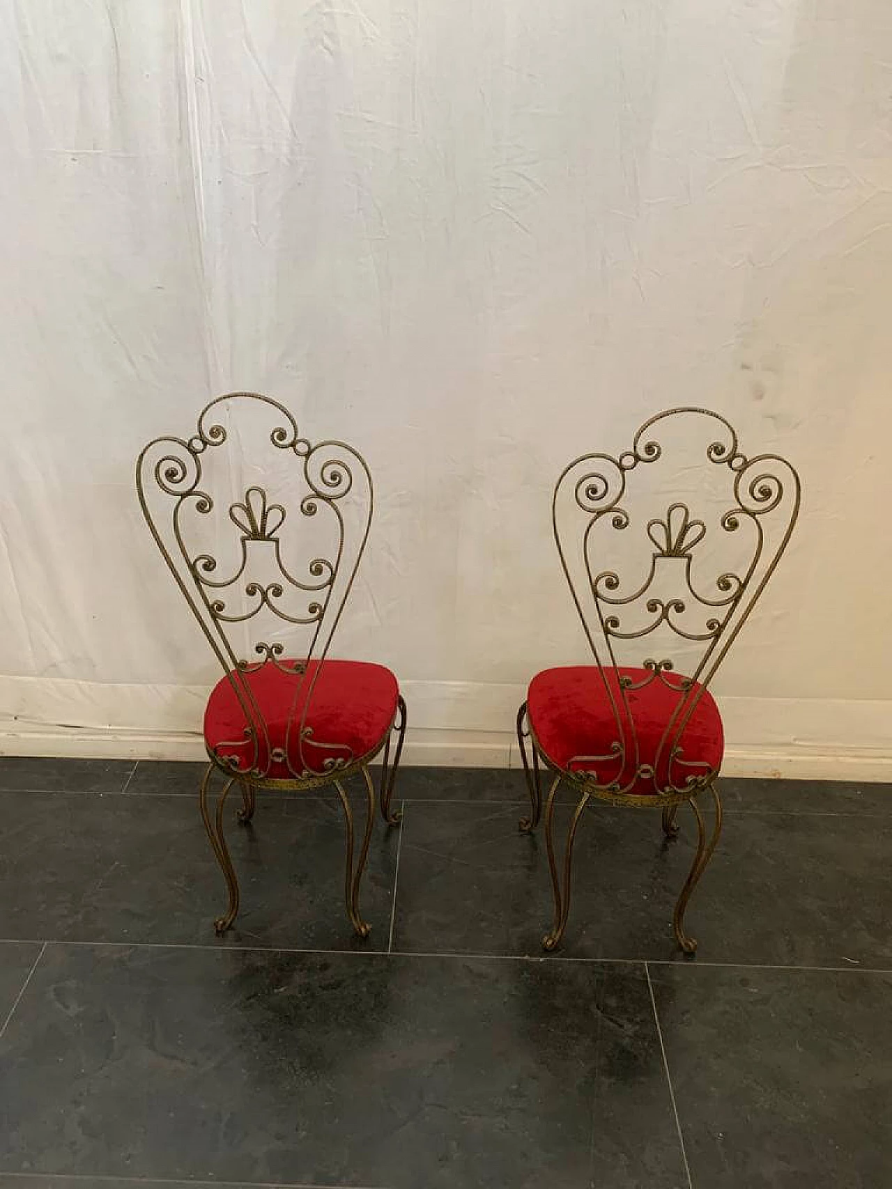 Pair of wrought iron chairs with high backrest, 50's 1151733