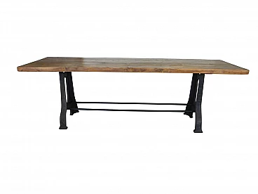 Industrial work dining table in iron and wood, 70s