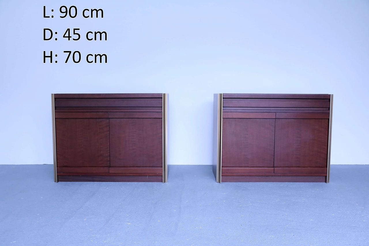 Pair of Tanganyika walnut cabinets and brass profiles attr. Luciano Frigerio 1152281