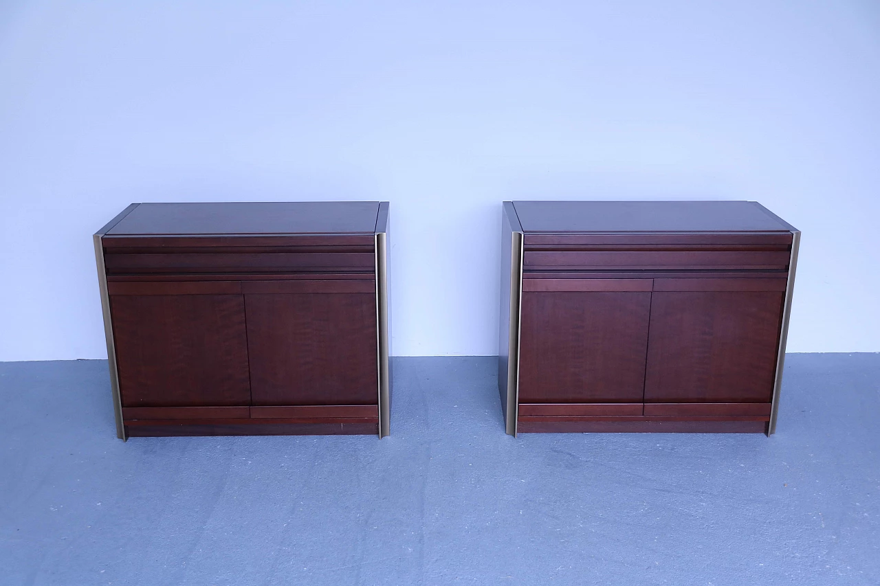 Pair of Tanganyika walnut cabinets and brass profiles attr. Luciano Frigerio 1152282