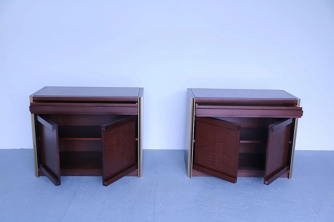 Pair of Tanganyika walnut cabinets and brass profiles attr. Luciano Frigerio 1152283