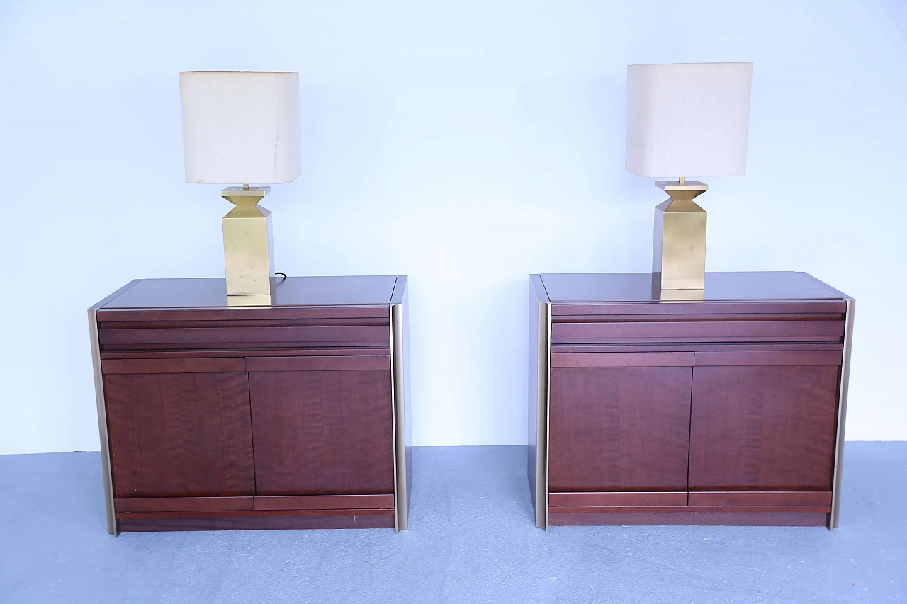 Pair of Tanganyika walnut cabinets and brass profiles attr. Luciano Frigerio 1152287