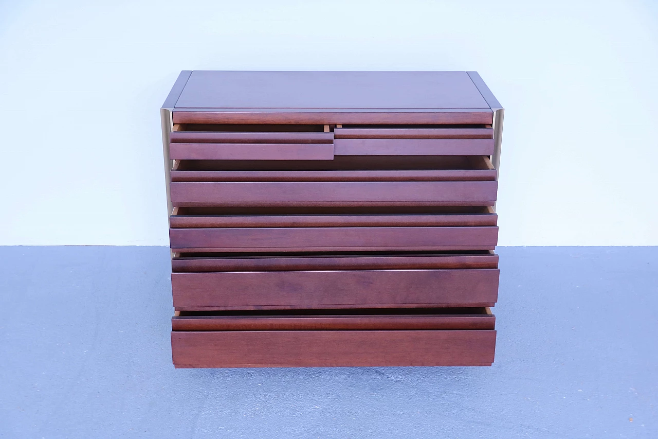 Tanganyika walnut chest of drawers and brass profiles attr. Luciano Frigerio 1152290