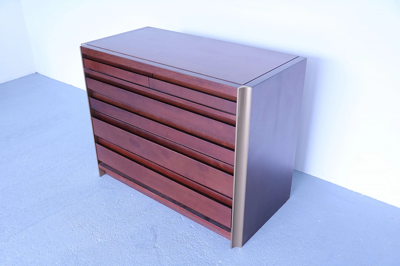 Tanganyika walnut chest of drawers and brass profiles attr. Luciano Frigerio 1152292