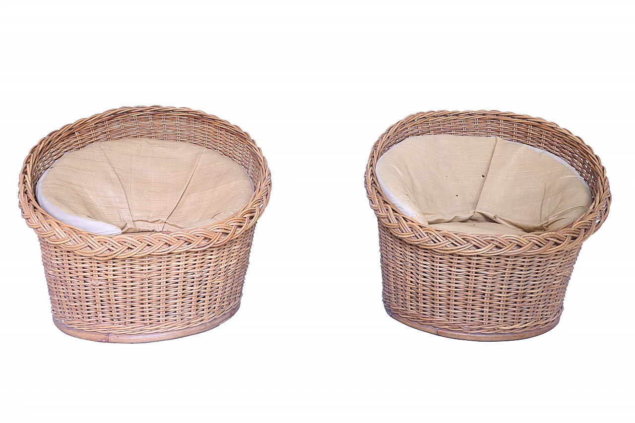 Pair of wicker armchairs and straw cushions 1152598