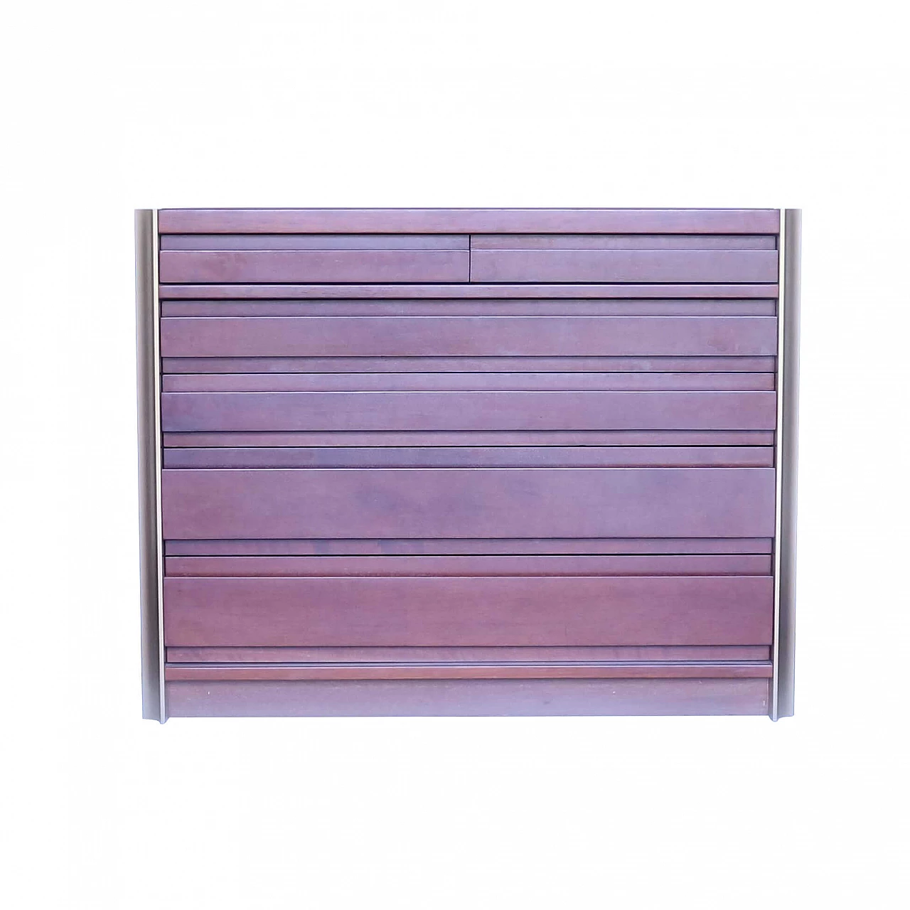 Tanganyika walnut chest of drawers and brass profiles attr. Luciano Frigerio 1152609