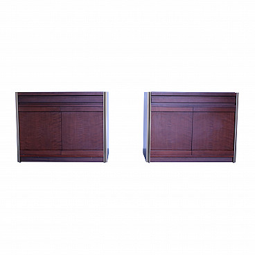 Pair of Tanganyika walnut cabinets and brass profiles attr. Luciano Frigerio