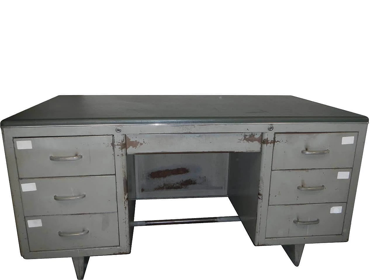 Scrivania da centro a 7 cassetti in metallo, anni '60 1152628