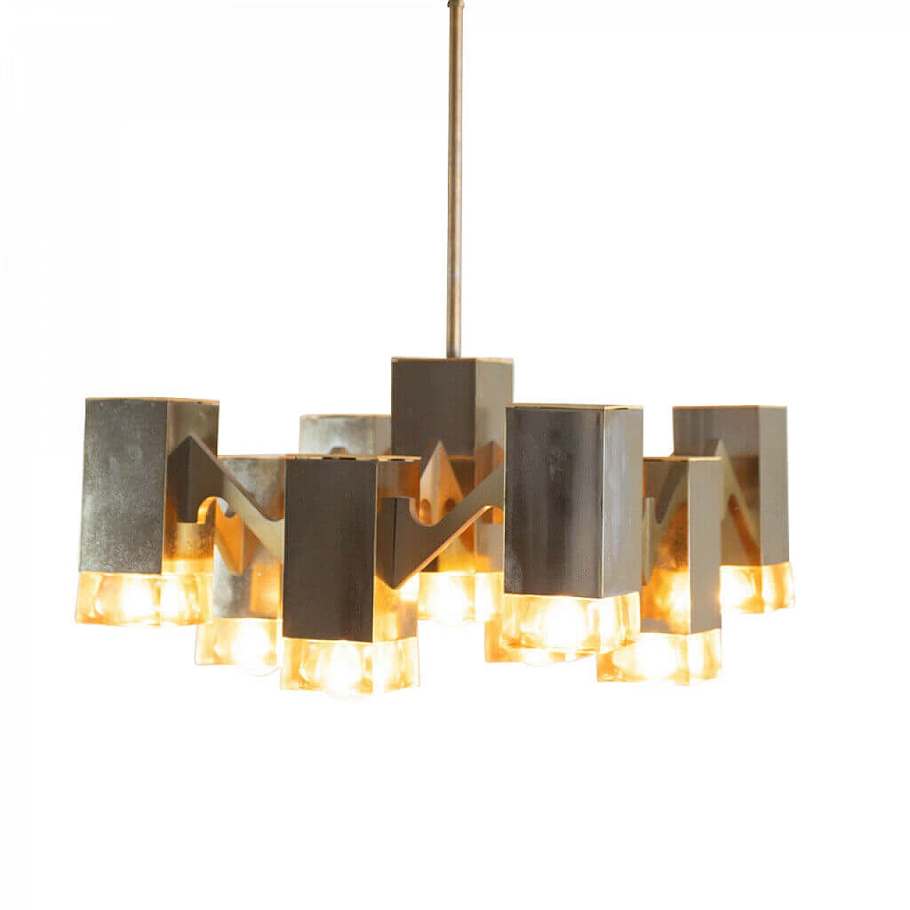 Cubic chandelier with 9 lights by Gaetano Sciolari, 70's 1152630