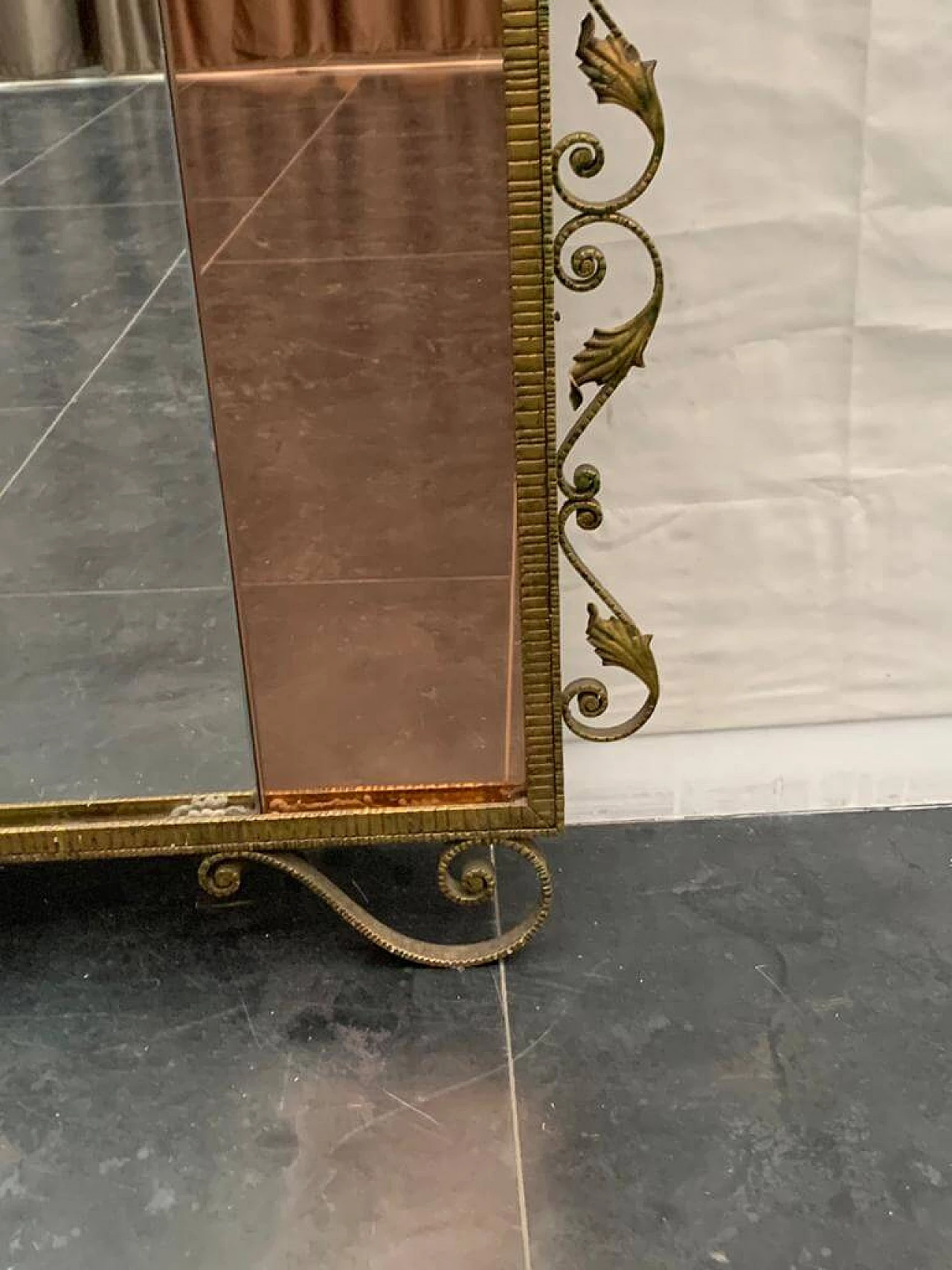 Appendiabiti con specchio e mensola in vetro e ferro battuto di Pierluigi Colli, anni '50 1152670
