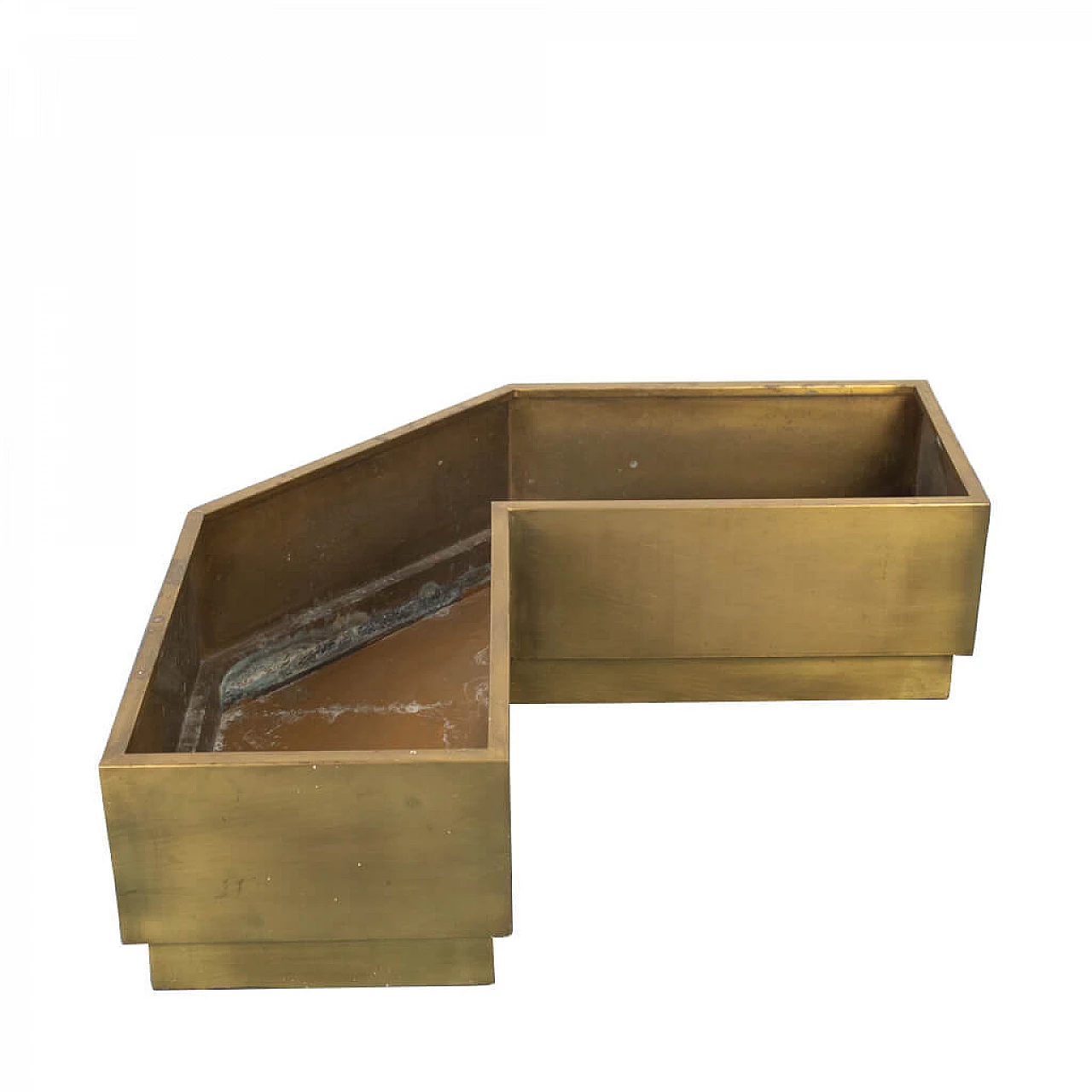 Grande fioriera portavaso angolare in ottone, anni '80 1152843