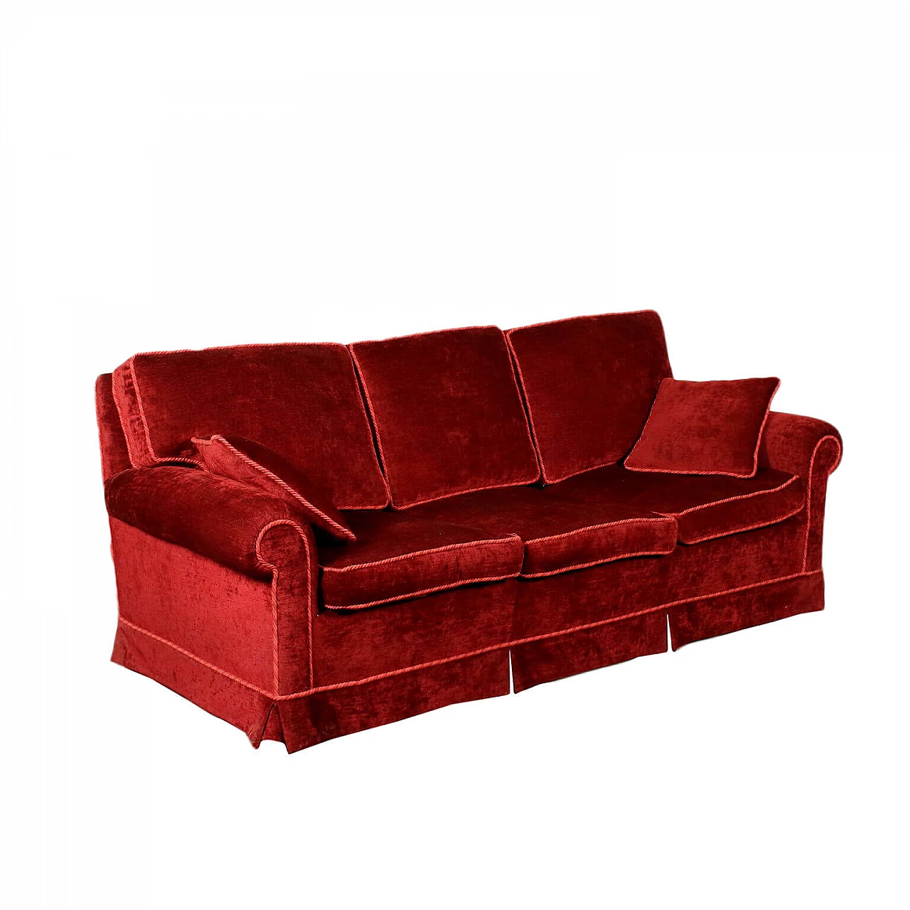 Divano a 3 posti in velluto rosso, anni '40 1153048