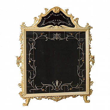 Italian lacquered mirror with floral decorations