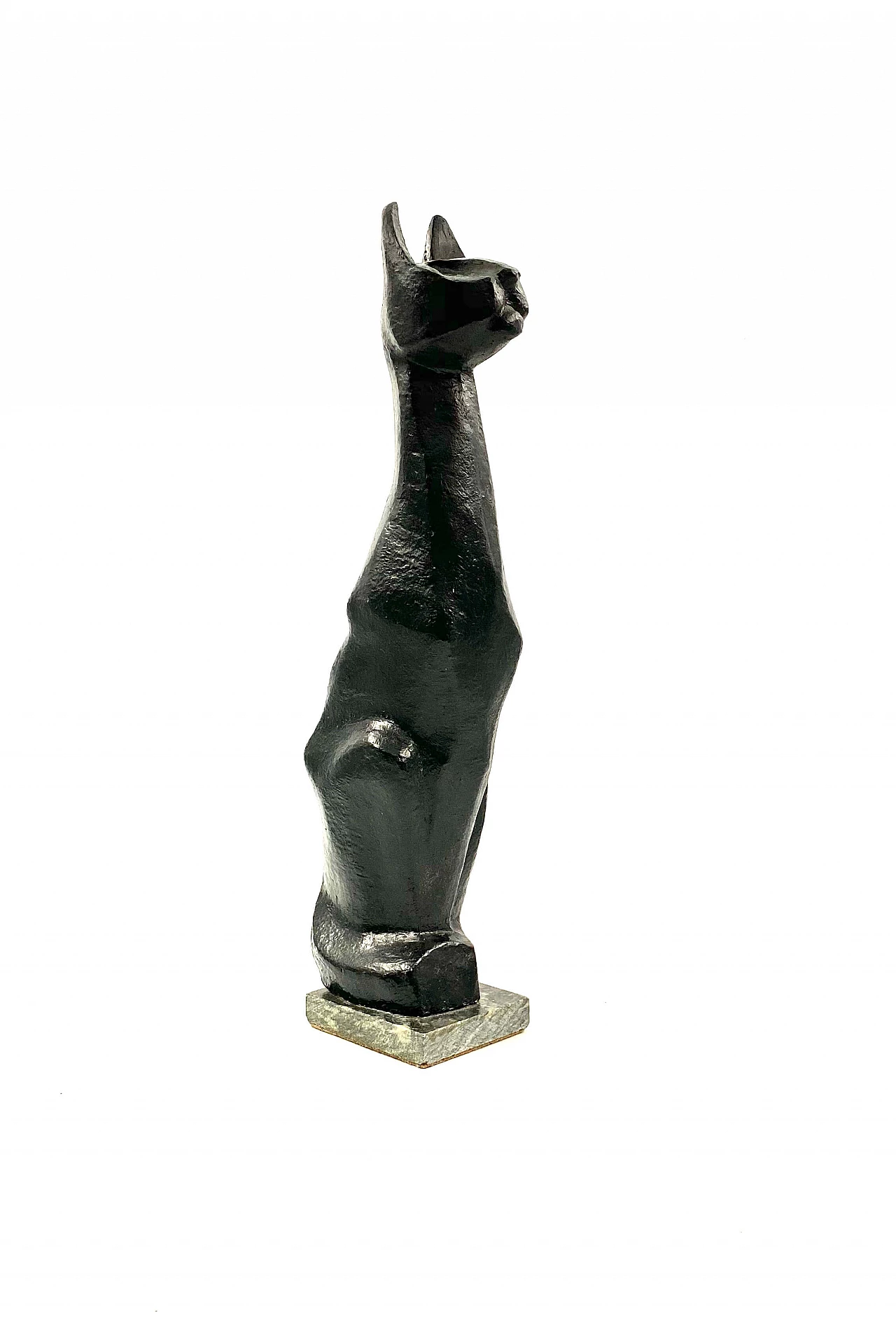 French Art Deco black cat sculpture in enameled terracotta, 1940s 1153368