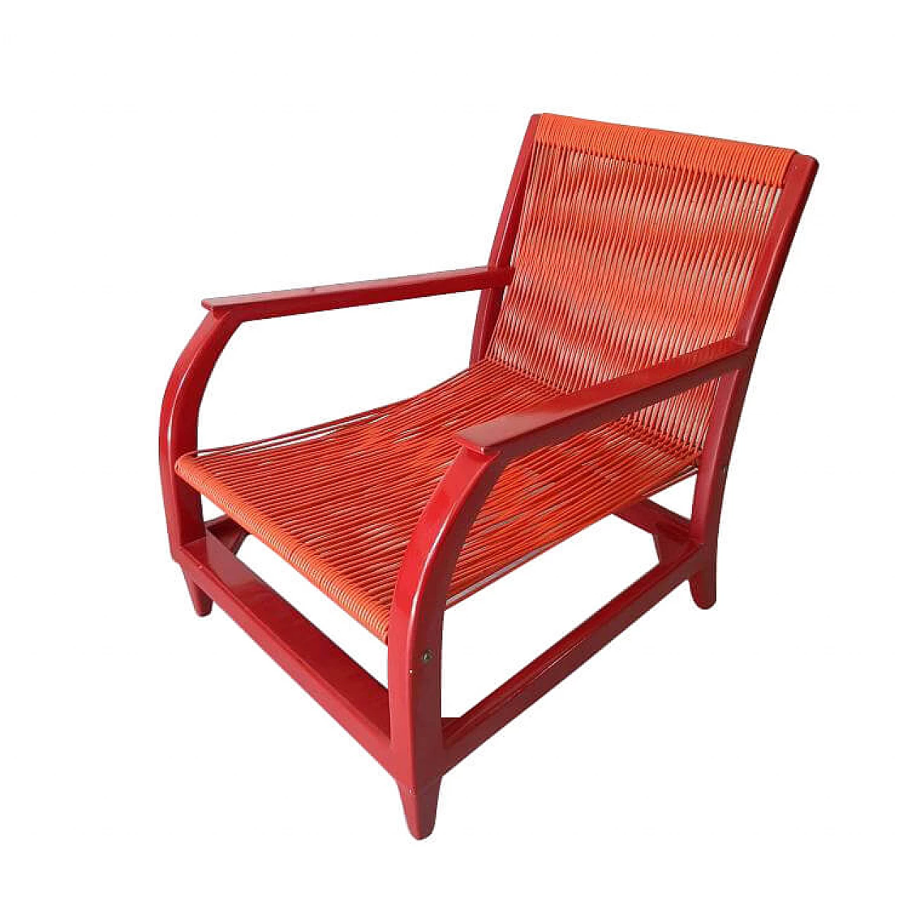 Poltrona rossa con fili di pvc, anni '70 1153761