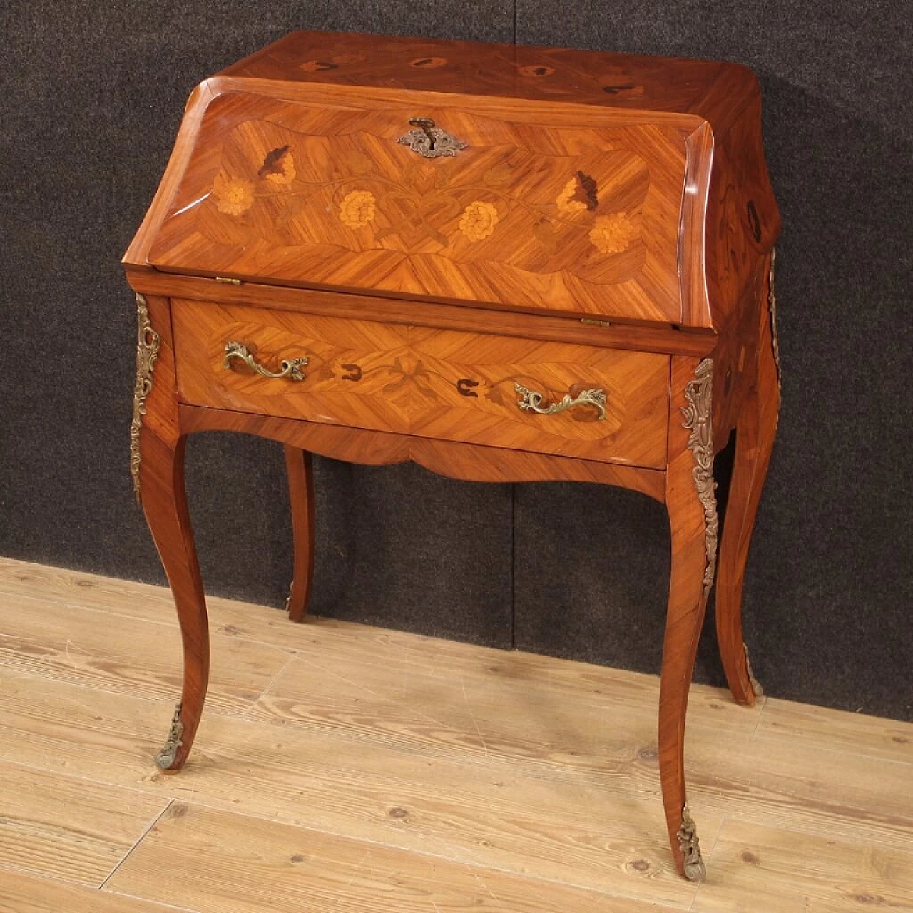 Wooden flap with floral inlay and chiselled bronze decorations, 1960s 1153832