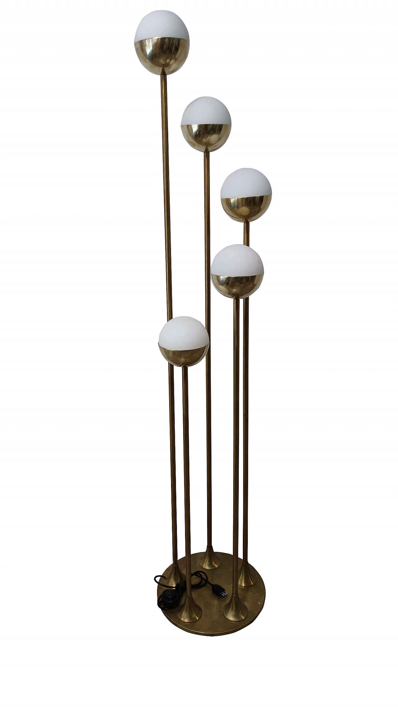 Brass floor lamp with 8 opaline glass spheres 1154175