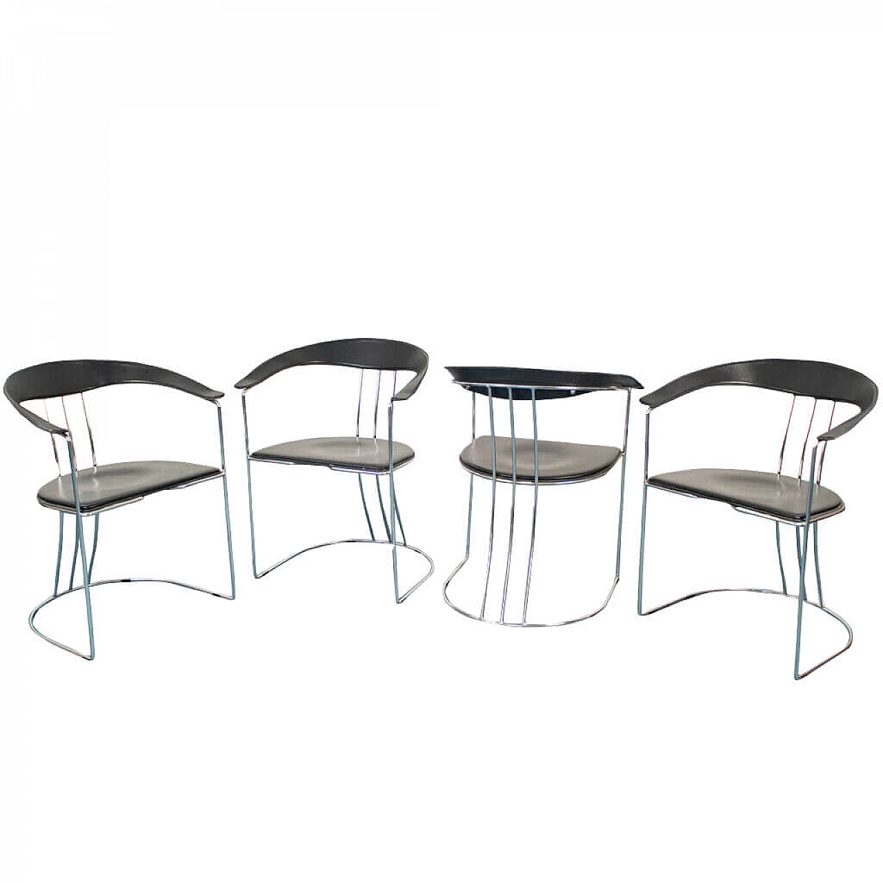 4 Sedie in acciaio e pelle nera, anni '70 1154177