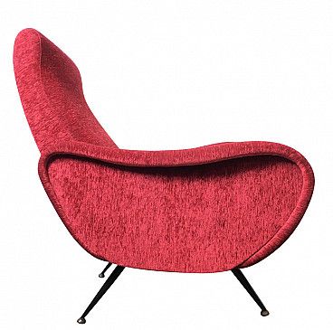 Red fabric armchair Lady style, 50s