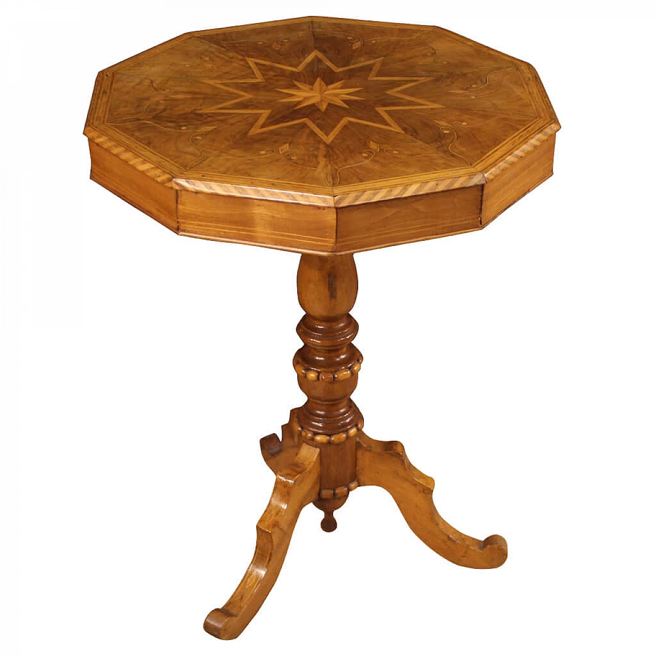 Tavolino italiano intarsiato in noce e acero del XIX secolo 1154461