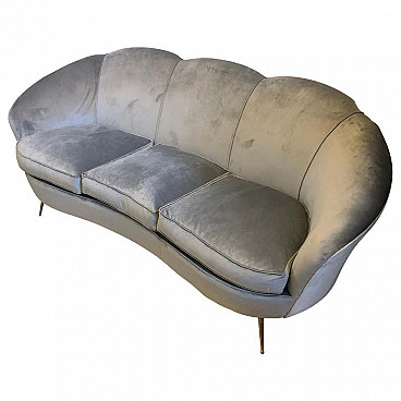 Sofa in velvet and brass Gio Ponti style, 50s