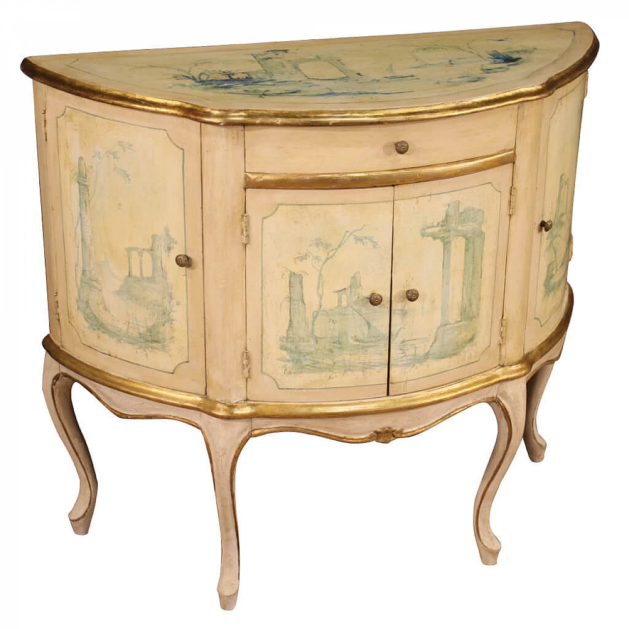 Credenza veneziana a mezzaluna laccata, dorata e dipinta, '900 1154878