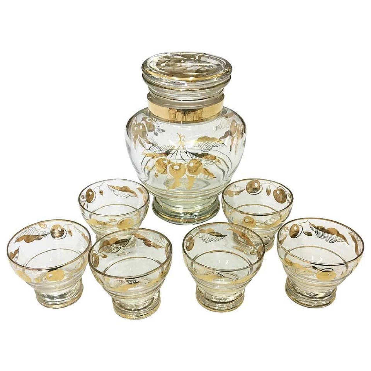 Set di vetro per ciliegie sotto spirito, anni '50 1155035