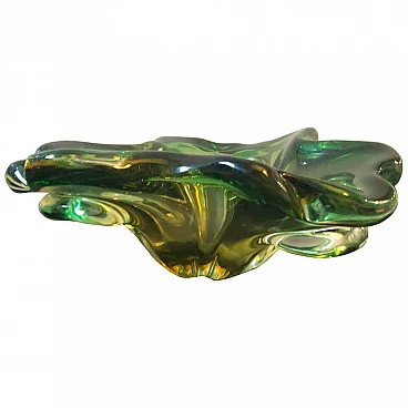 Ashtray in Murano glass green yellow Seguso style, 70s