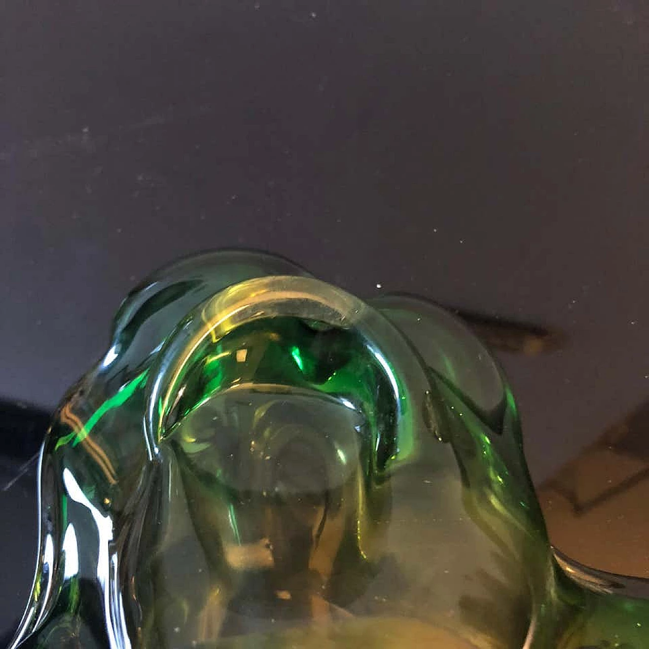 Posacenere in vetro di Murano verde giallo stile Seguso, anni '70 1155165