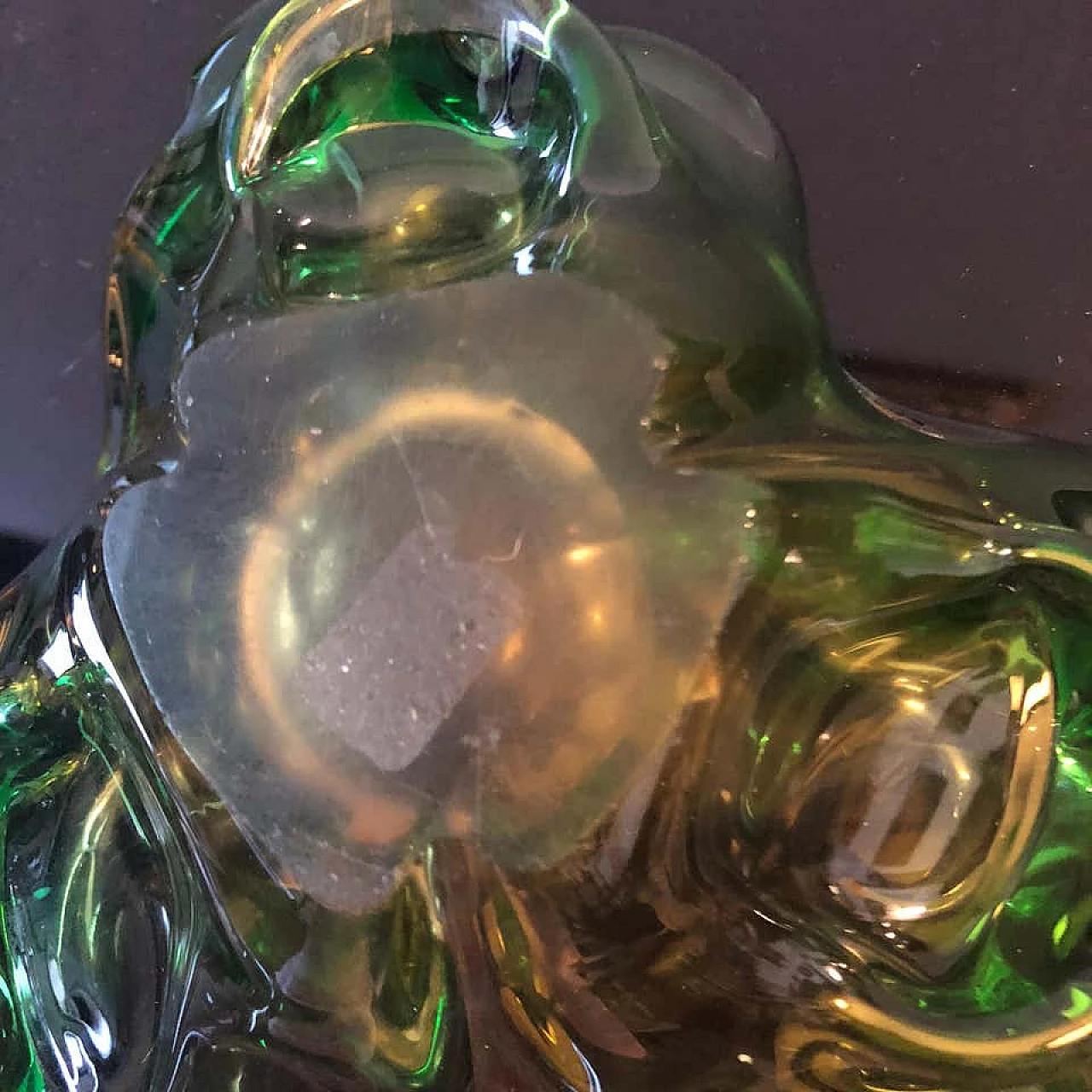 Posacenere in vetro di Murano verde giallo stile Seguso, anni '70 1155166