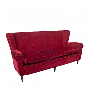 Red 3 seater sofa by Paolo Buffa, 60s