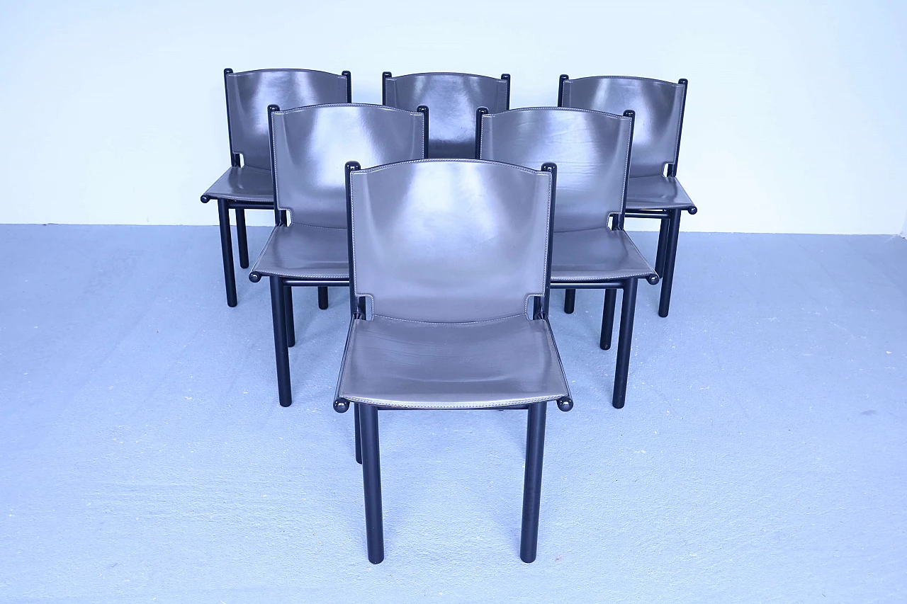 6 leather chairs Caprile by Gianfranco Frattini for Cassina, 80s 1155481