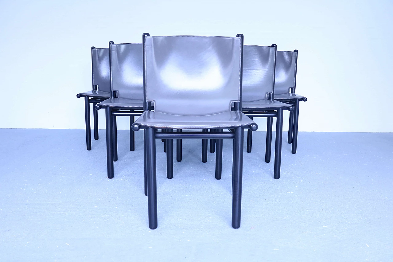 6 leather chairs Caprile by Gianfranco Frattini for Cassina, 80s 1155482