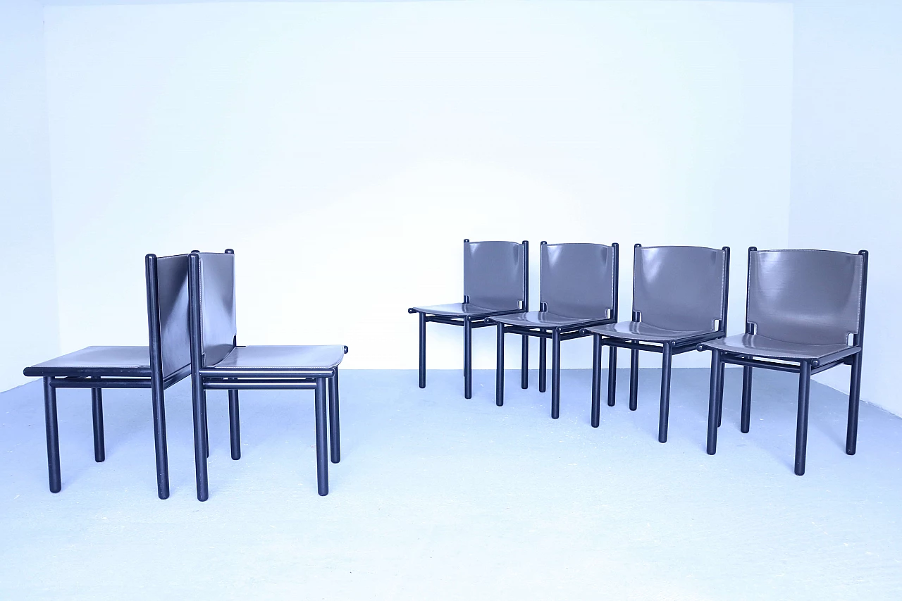 6 leather chairs Caprile by Gianfranco Frattini for Cassina, 80s 1155484