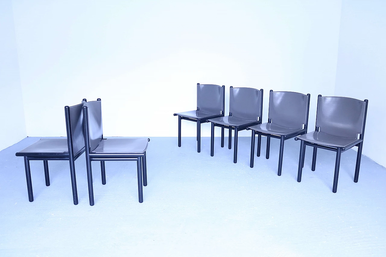 6 leather chairs Caprile by Gianfranco Frattini for Cassina, 80s 1155486